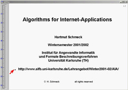 Vorlesung "Algorithms for internet applications" der Fakultät für Wirtschaftswissenschaften im Wintersemester 2001/2002, gehalten am 16.10.2001