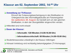 Vorlesung "Technische Informatik II" der Fakultät für Informatik im Sommersemester 2002, gehalten am 2.7.2002