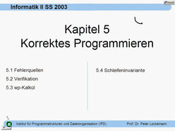 Vorlesung "Informatik II" der Fakultät für Informatik im Sommersemester 2003, gehalten am 21.5.2003