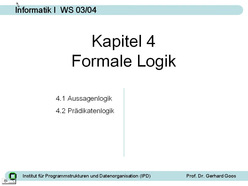 Vorlesung "Informatik I" der Fakultät für Informatik im Wintersemester 2003/2004, gehalten am 19.11.2003