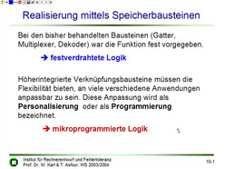 Vorlesung "Technische Informatik I" der Fakultät für Informatik im Wintersemester 2003/2004, gehalten am 24.11.2003