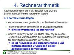 Vorlesung "Technische Informatik I" der Fakultät für Informatik im Wintersemester 2003/2004, gehalten am 20.01.2004
