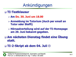 Vorlesung "Technische Informatik II" der Fakultät für Informatik im Sommersemester 2005, gehalten am 23.06.2005