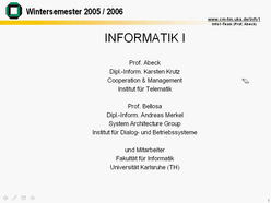Vorlesung "Informatik I" der Fakultät für Informatik im Wintersemester 2005/2006 am 24.10.2005