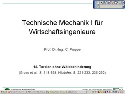Vorlesung "Technische Mechanik I für Wirtschaftsingenieure" der Fakultät für Maschinenbau im Wintersemester 2008/2009 am 19.01.2009