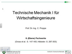 Vorlesung "Technische Mechanik I für Wirtschaftsingenieure" der Fakultät für Maschinenbau im Wintersemester 2010/2011 am 22.11.2010