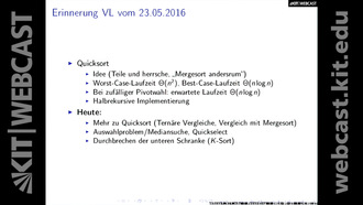 11: Algorithmen I, Vorlesung und Übung, SS 2016, am 25.05.2016