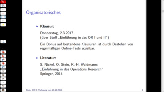 Einführung in das Operations Research II, Vorlesung, WS 2016/17, 20.10.2016