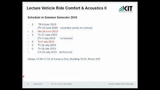 01: Vehicle Ride Comfort and Acoustics II, Vorlesung, SS 2019, 06.06.2019