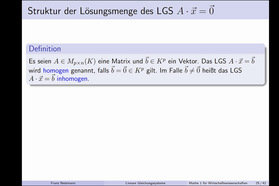 16: Lineare Gleichungssysteme - 04. Struktur der Lösungsmenge homogener LGSe - Mathematik 1 für die Fachrichtung Wirtschaftswissenschaften, Vorlesung, WS 2019/20, 04.11.2019