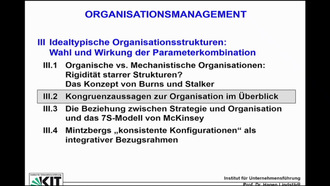 III Idealtypische Organisationsstrukturen: Wahl und Wirkung der Parameterkombination, III.2 Kongruenzaussagen zur Organisation im Überblick