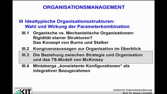 III Idealtypische Organisationsstrukturen: Wahl und Wirkung der Parameterkombination, III.3 Die Beziehung zwischen Strategie und Organisation und das 7S-Modell von McKinsey