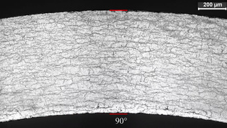 Cross section of unirradiated Zry-4 cladding tested under dry storage conditions