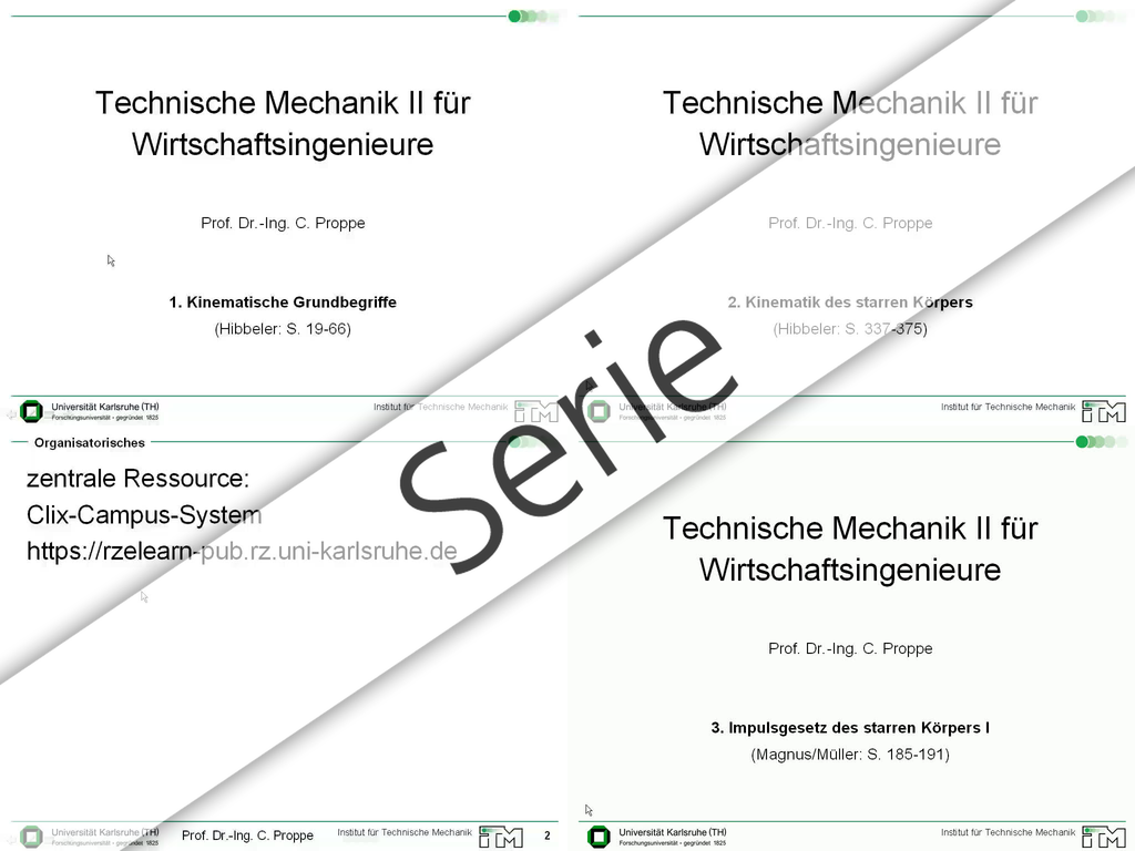 Technische Mechanik II für Wirtschaftsingenieure, SS 2008, Vorlesungen