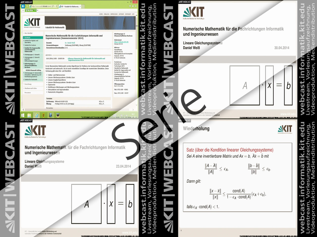 Numerische Mathematik für die Fachrichtungen Informatik und Ingenieurwesen, SS 2014, Vorlesungen