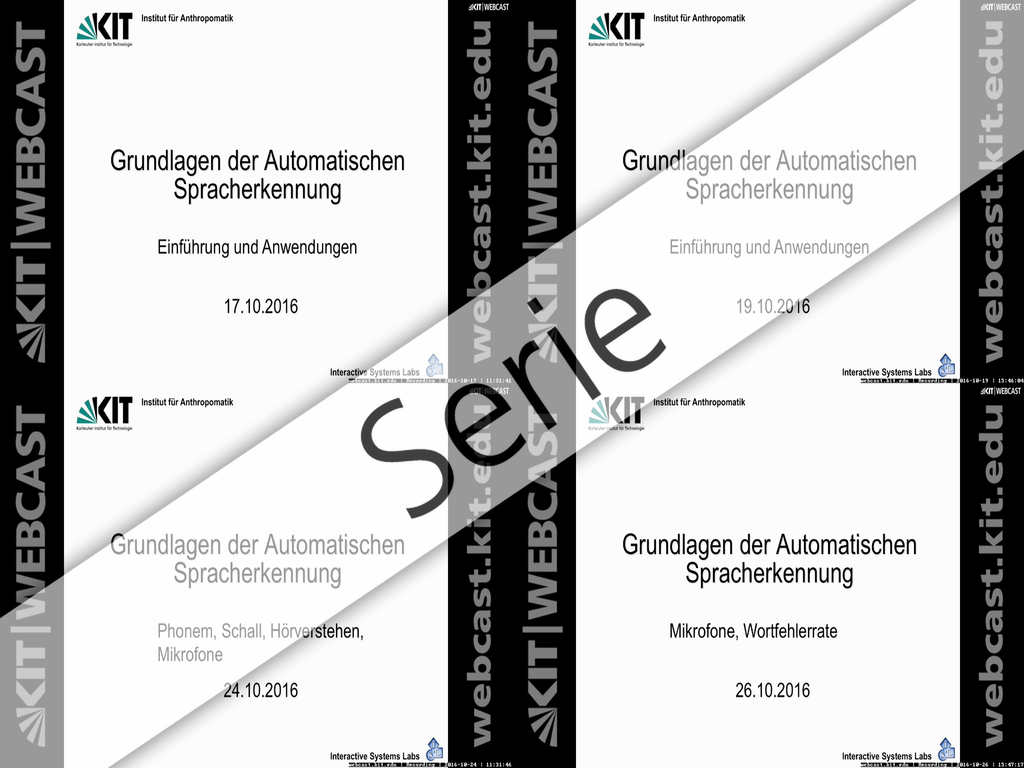 Grundlagen der Automatischen Spracherkennung, Vorlesung, WS 2016/17